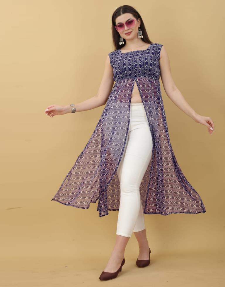 Grey Printed Georgette A-Line Kurta