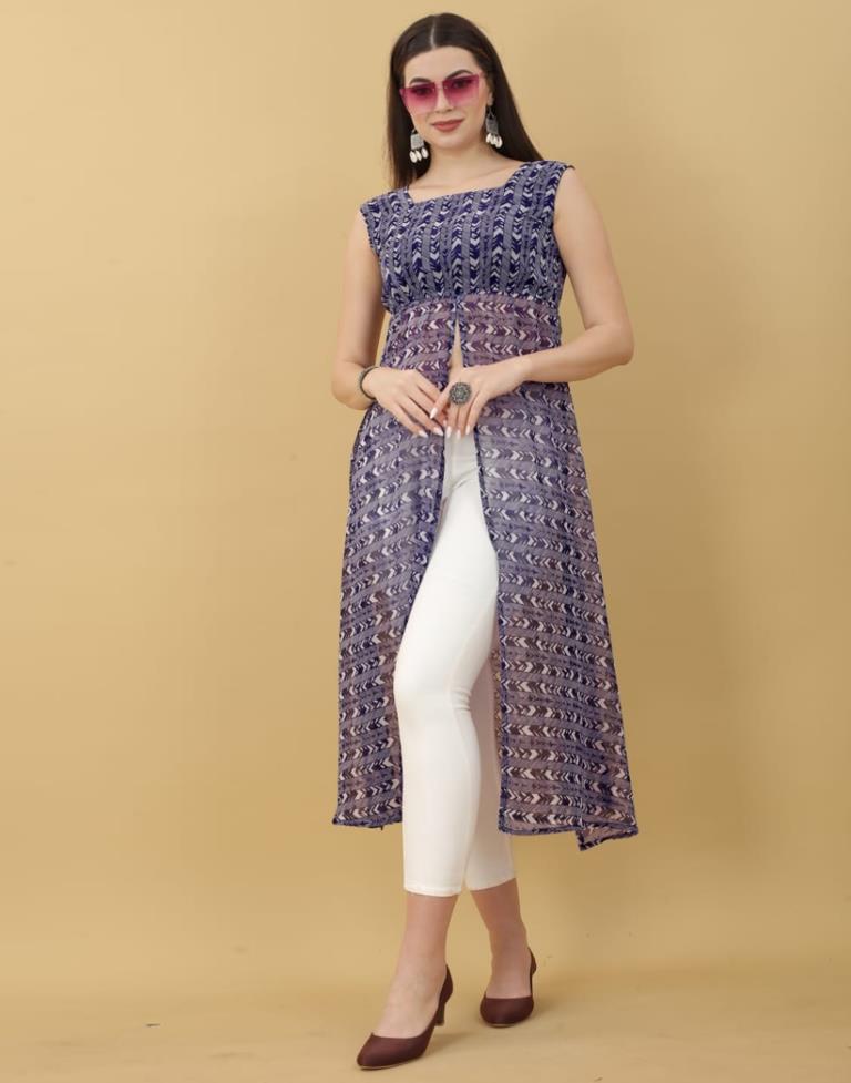 Grey Printed Georgette A-Line Kurta