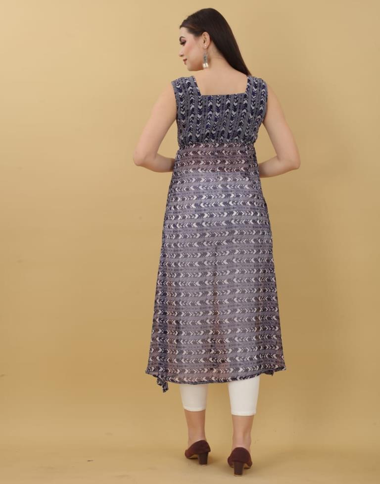 Grey Printed Georgette A-Line Kurta