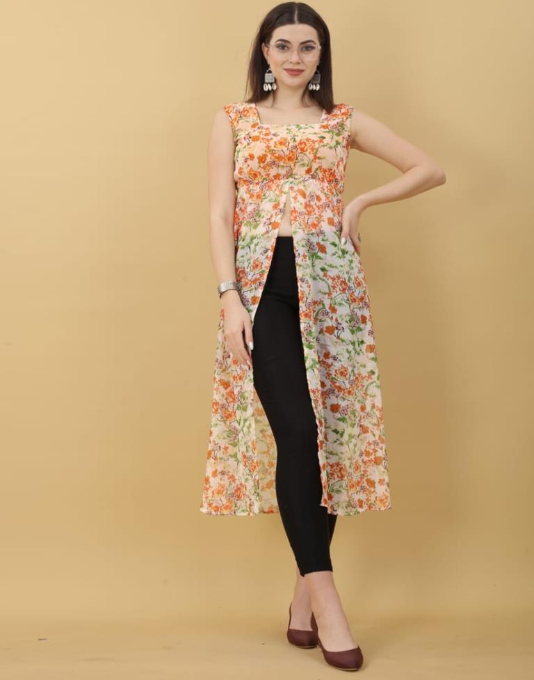 Multicoloured Printed Georgette A-Line Kurta