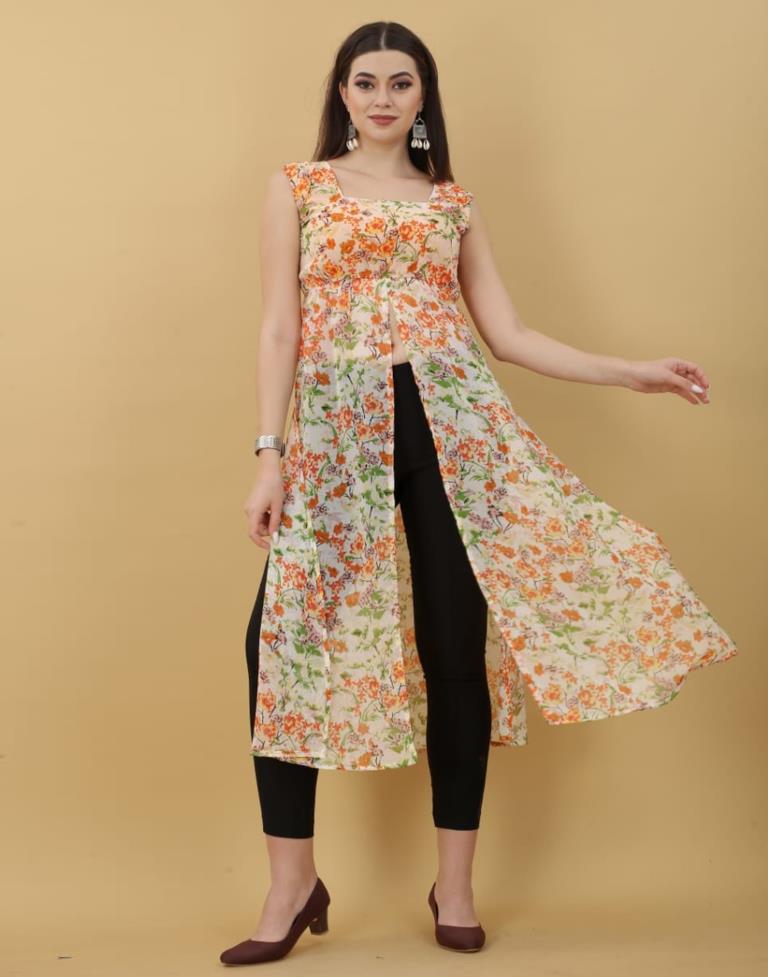 Multicoloured Printed Georgette A-Line Kurta