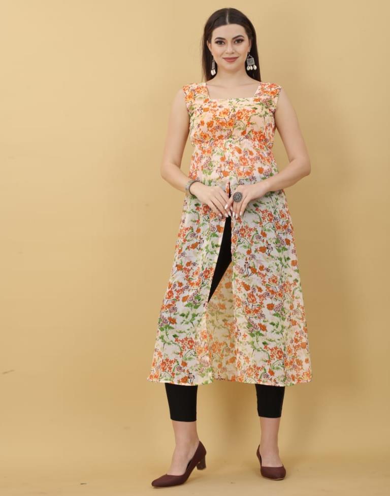 Multicoloured Printed Georgette A-Line Kurta