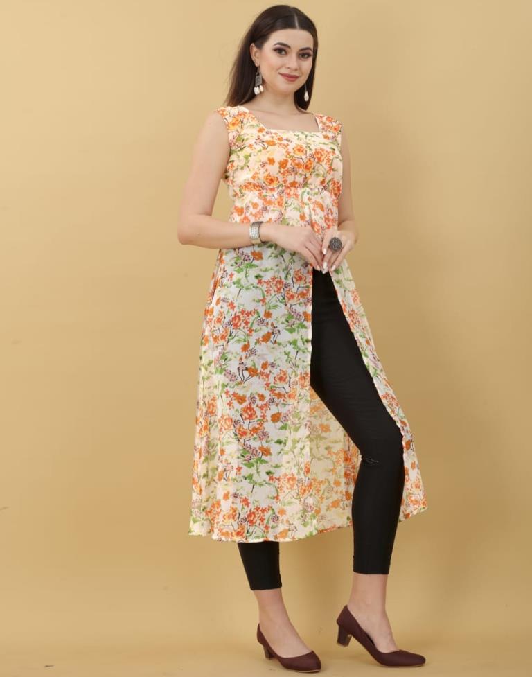 Multicoloured Printed Georgette A-Line Kurta