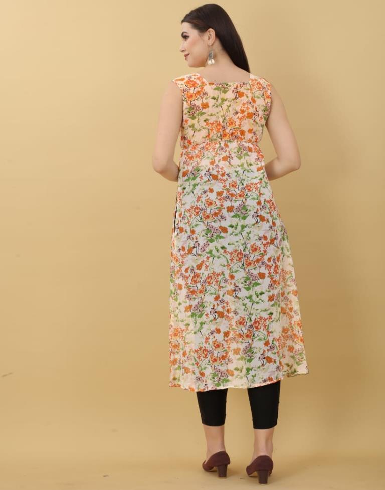 Multicoloured Printed Georgette A-Line Kurta