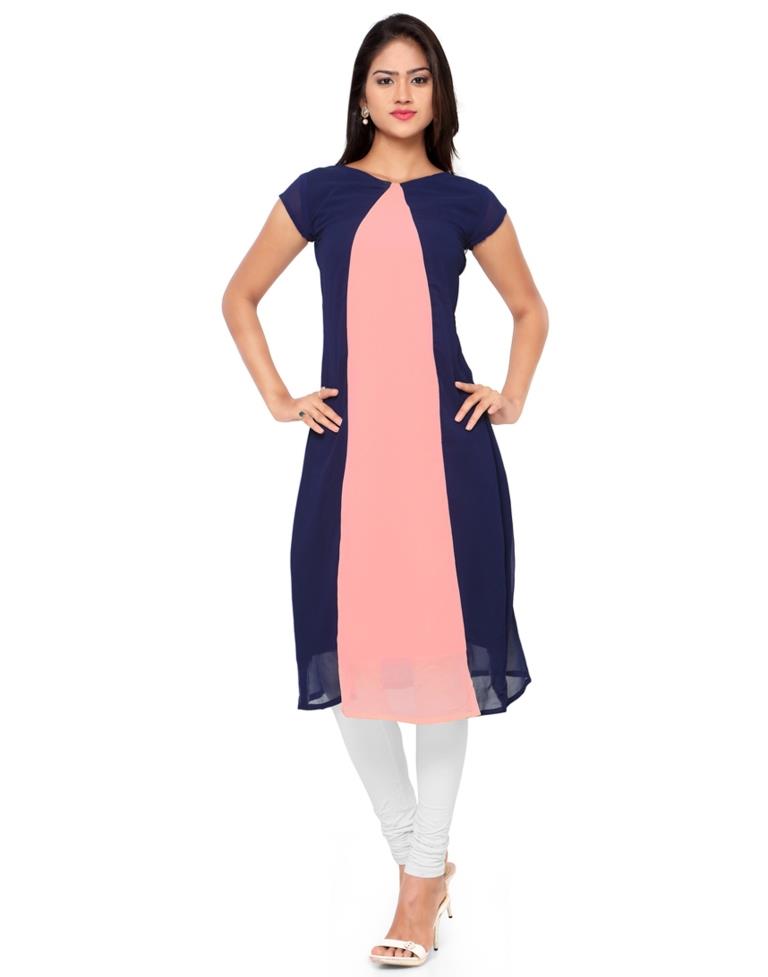 Navy Blue Coloured Georgette Plain Kurti | SLV102K4