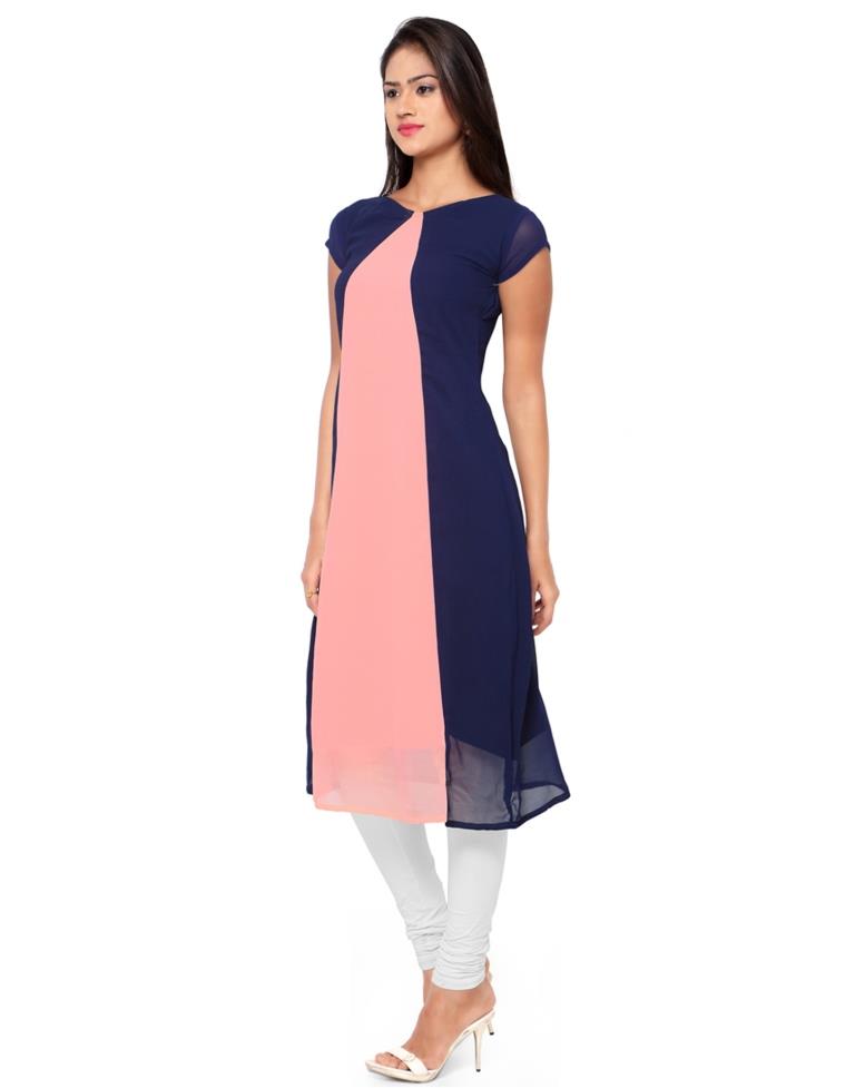 Navy Blue Coloured Georgette Plain Kurti | SLV102K4
