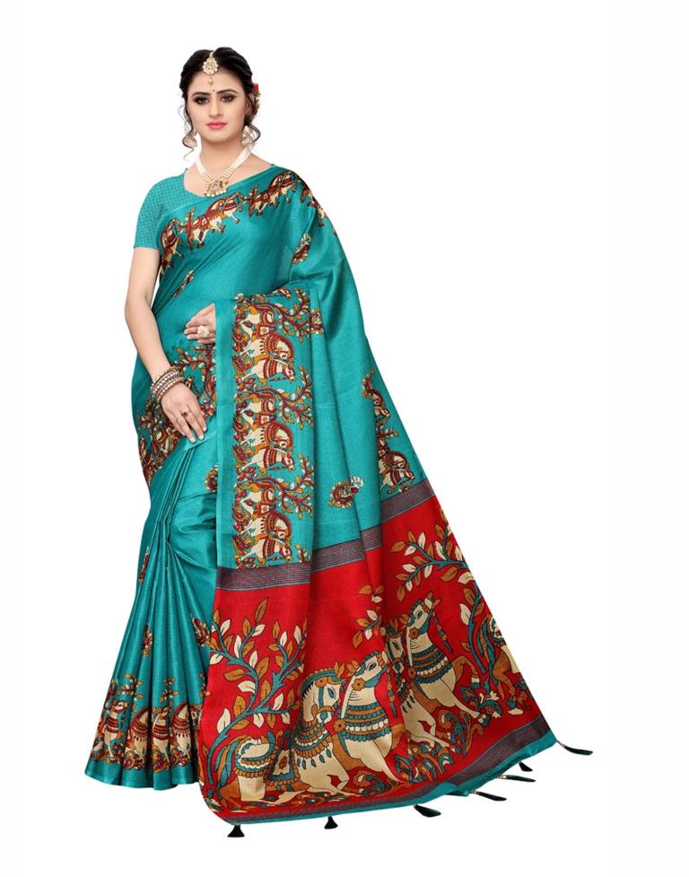 Turquoise Coloured Art Silk Printed Saree | SLV1033S5022