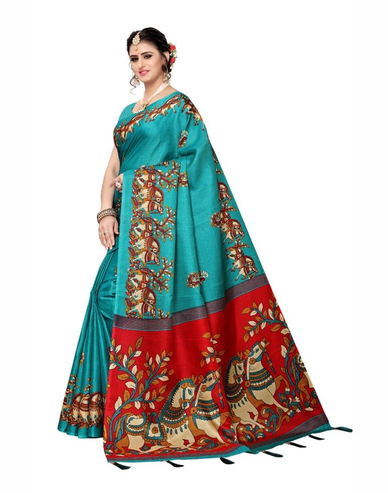 Turquoise Coloured Art Silk Printed Saree | SLV1033S5022