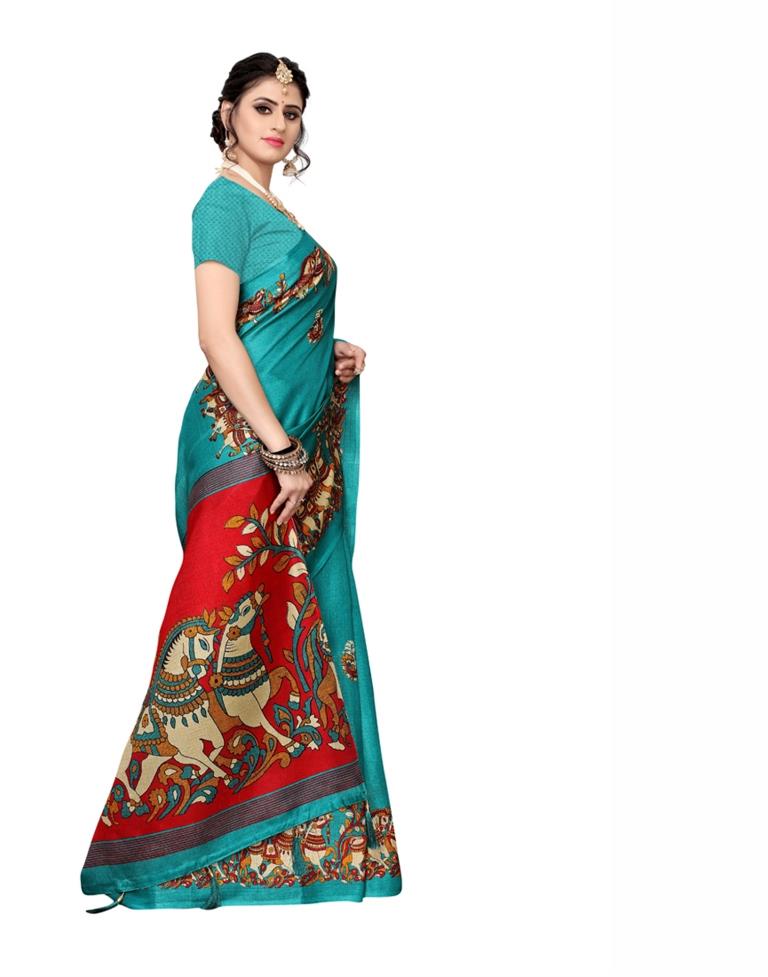 Turquoise Coloured Art Silk Printed Saree | SLV1033S5022