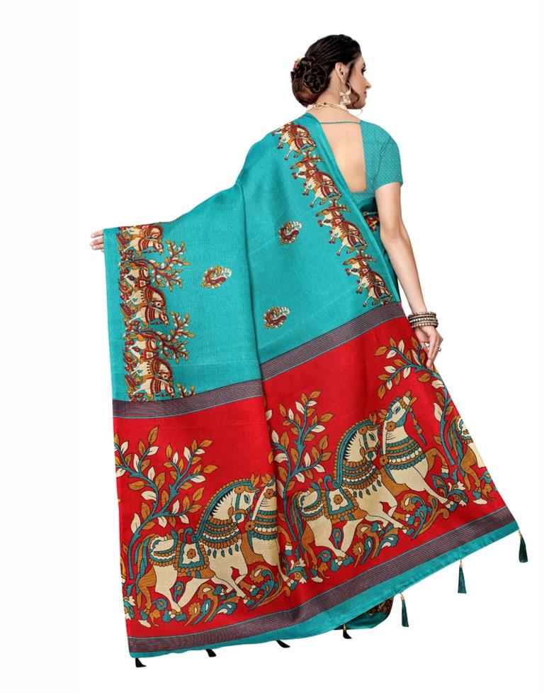 Turquoise Coloured Art Silk Printed Saree | SLV1033S5022