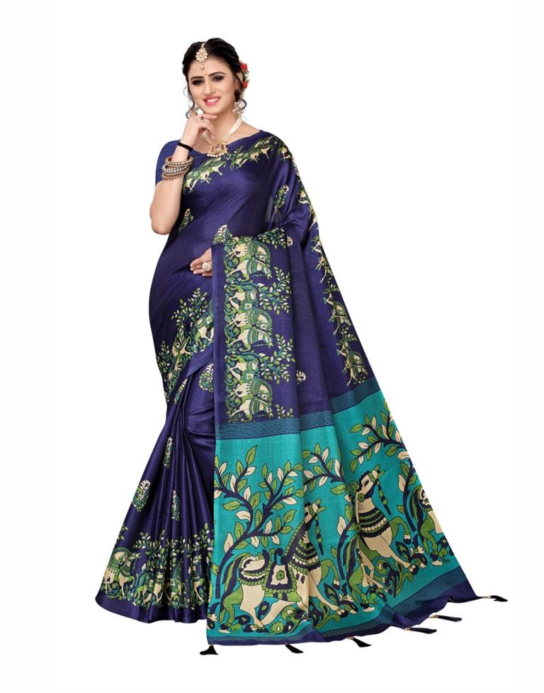 Navy Blue Coloured Art Silk Printed Saree | SLV1033S5023