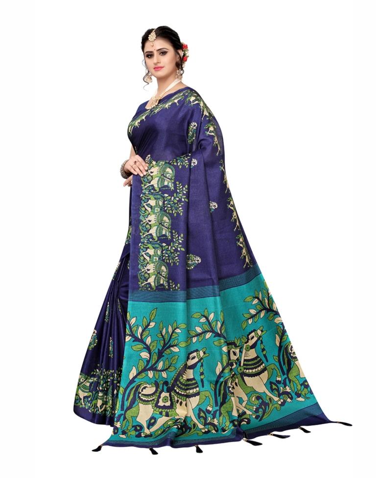 Navy Blue Coloured Art Silk Printed Saree | SLV1033S5023