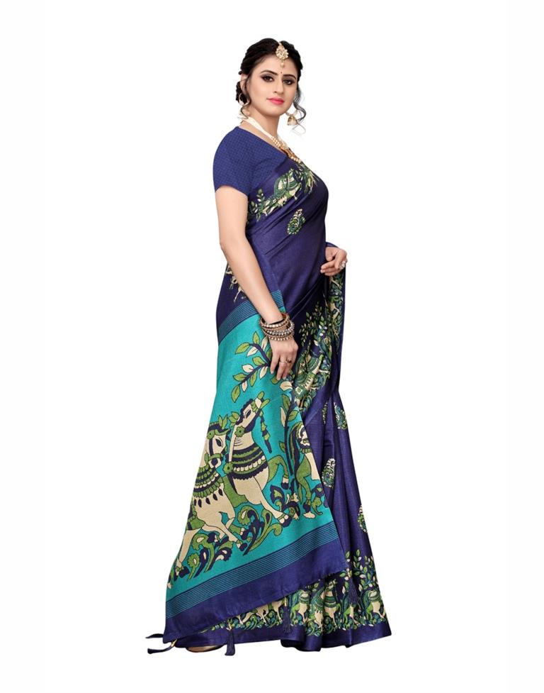 Navy Blue Coloured Art Silk Printed Saree | SLV1033S5023