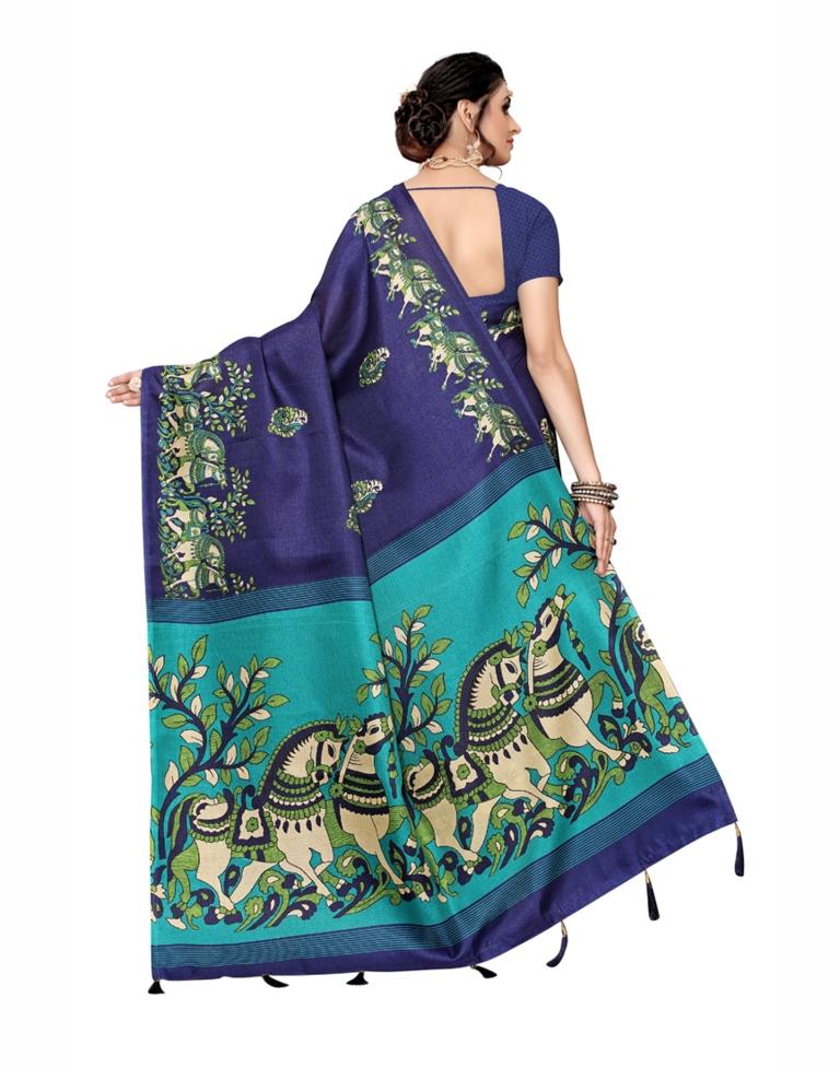 Navy Blue Coloured Art Silk Printed Saree | SLV1033S5023