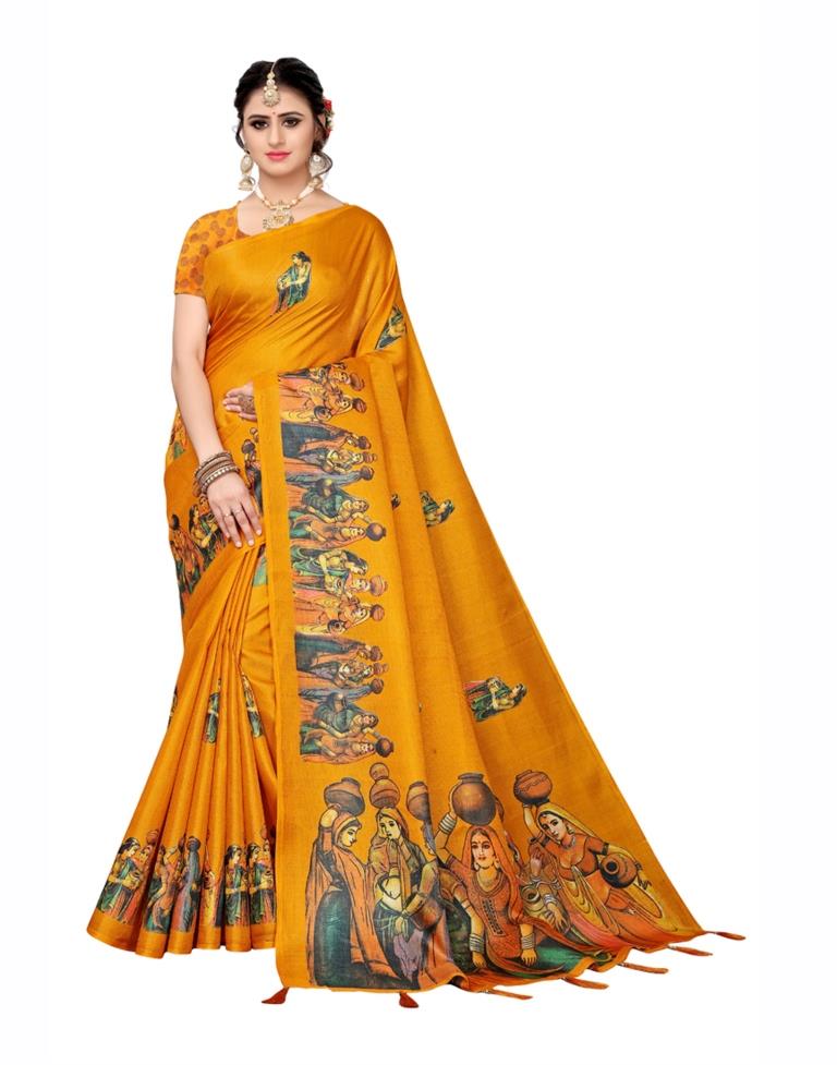 Yellow Coloured Poly Silk Printed Saree | SLV1034S5043