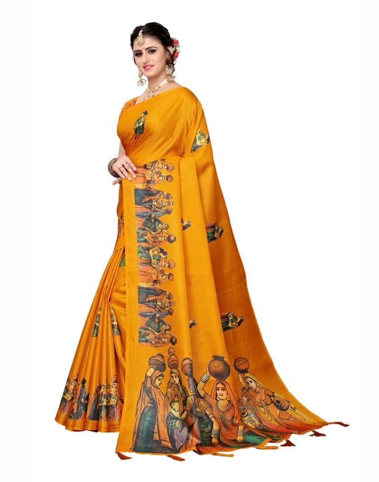 Yellow Coloured Poly Silk Printed Saree | SLV1034S5043