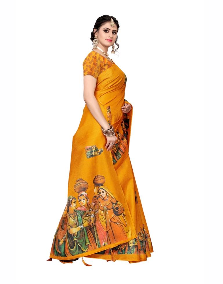 Yellow Coloured Poly Silk Printed Saree | SLV1034S5043