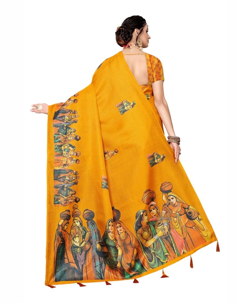 Yellow Coloured Poly Silk Printed Saree | SLV1034S5043