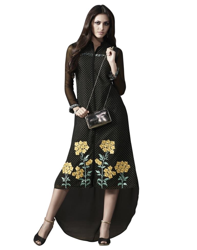 Black Coloured Georgette Embroidered Kurti | SLV103K351