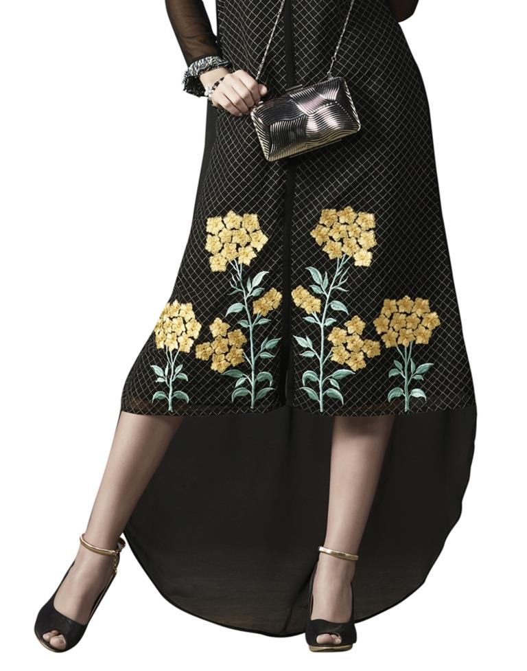 Black Coloured Georgette Embroidered Kurti | SLV103K351