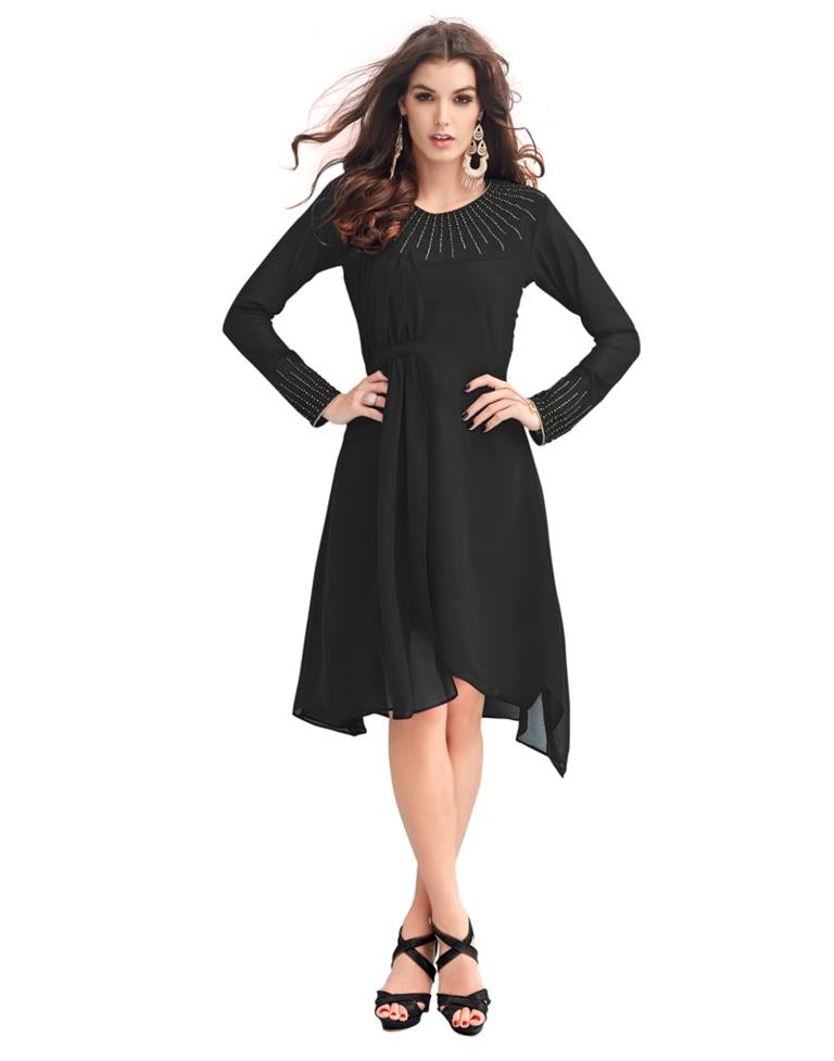 Black Coloured Georgette Embroidered Kurti | SLV105K16008
