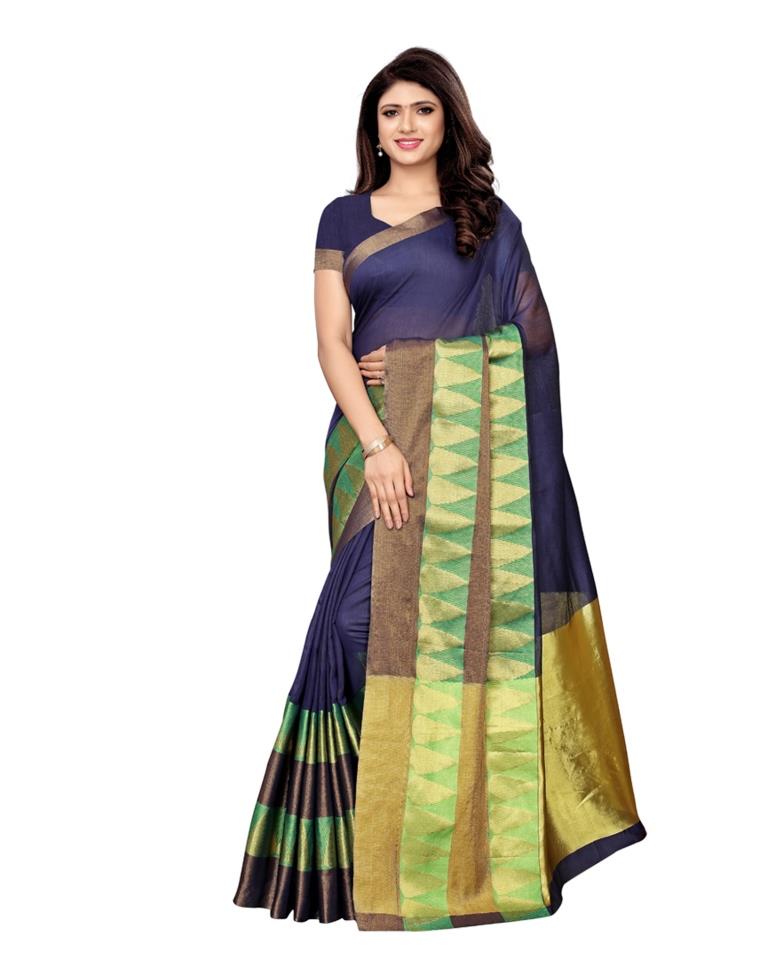 Navy Blue Coloured Poly Silk Woven Saree | SLV1063S851