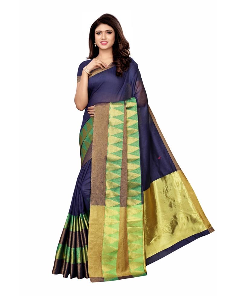 Navy Blue Coloured Poly Silk Woven Saree | SLV1063S851