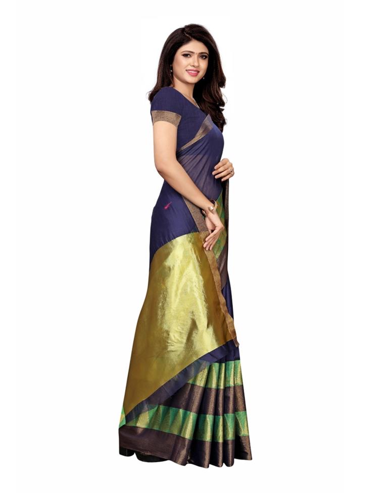 Navy Blue Coloured Poly Silk Woven Saree | SLV1063S851