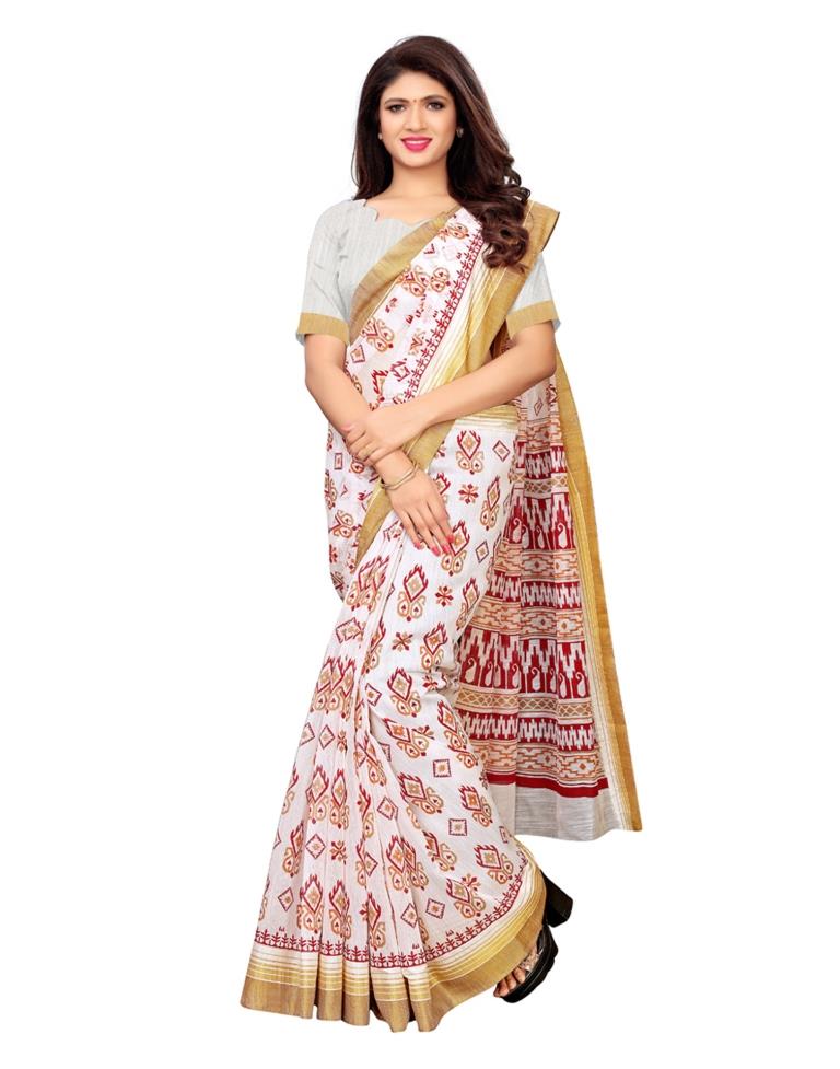 White Coloured Poly Cotton Printed Saree | SLV1099S156