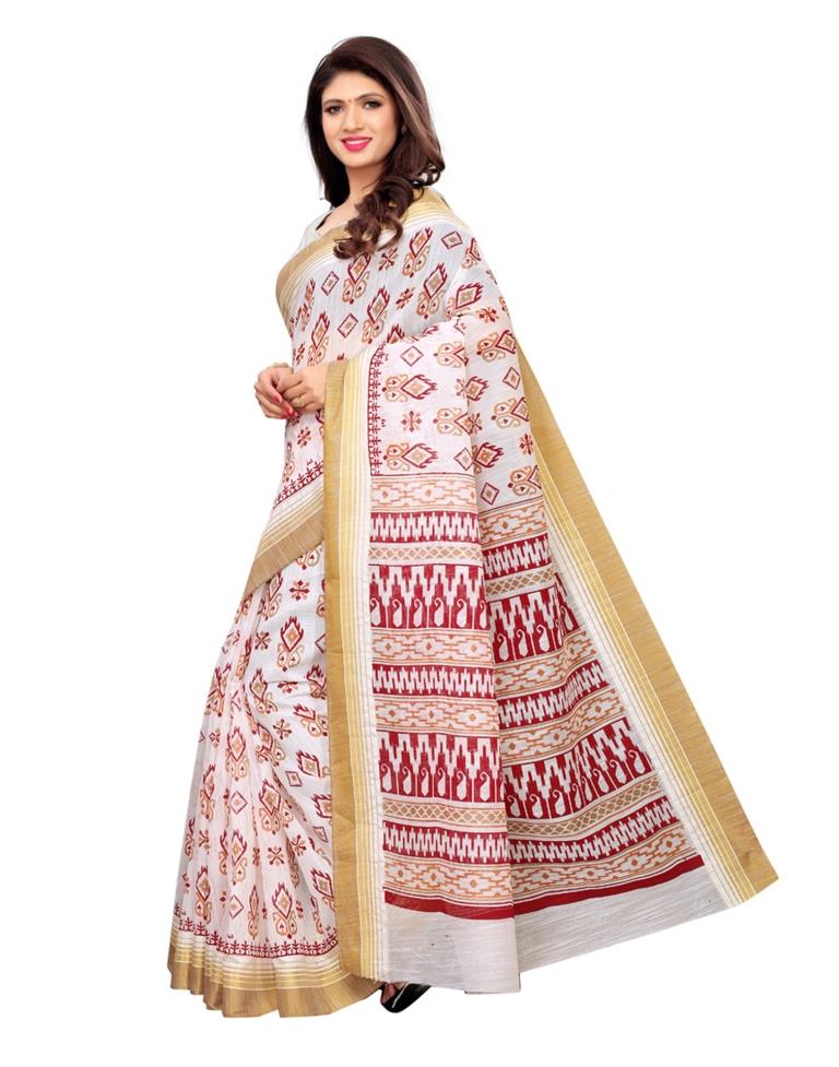 White Coloured Poly Cotton Printed Saree | SLV1099S156