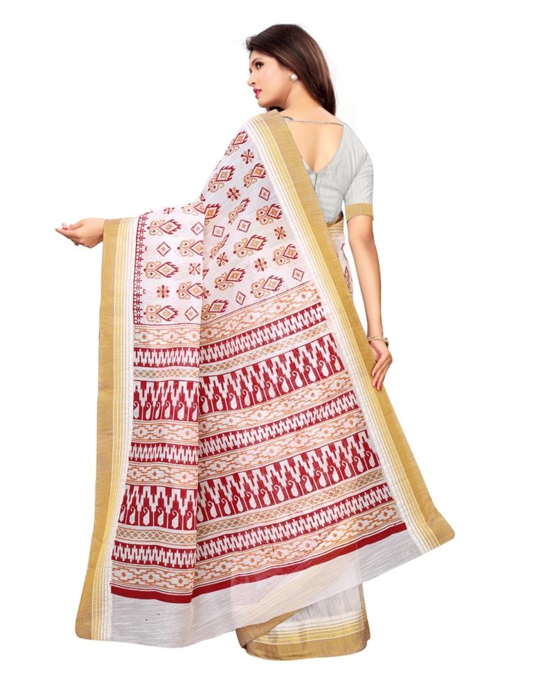 White Coloured Poly Cotton Printed Saree | SLV1099S156