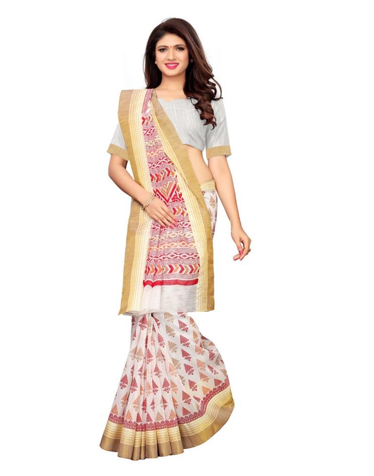White Coloured Poly Cotton Printed Saree | SLV1099S160