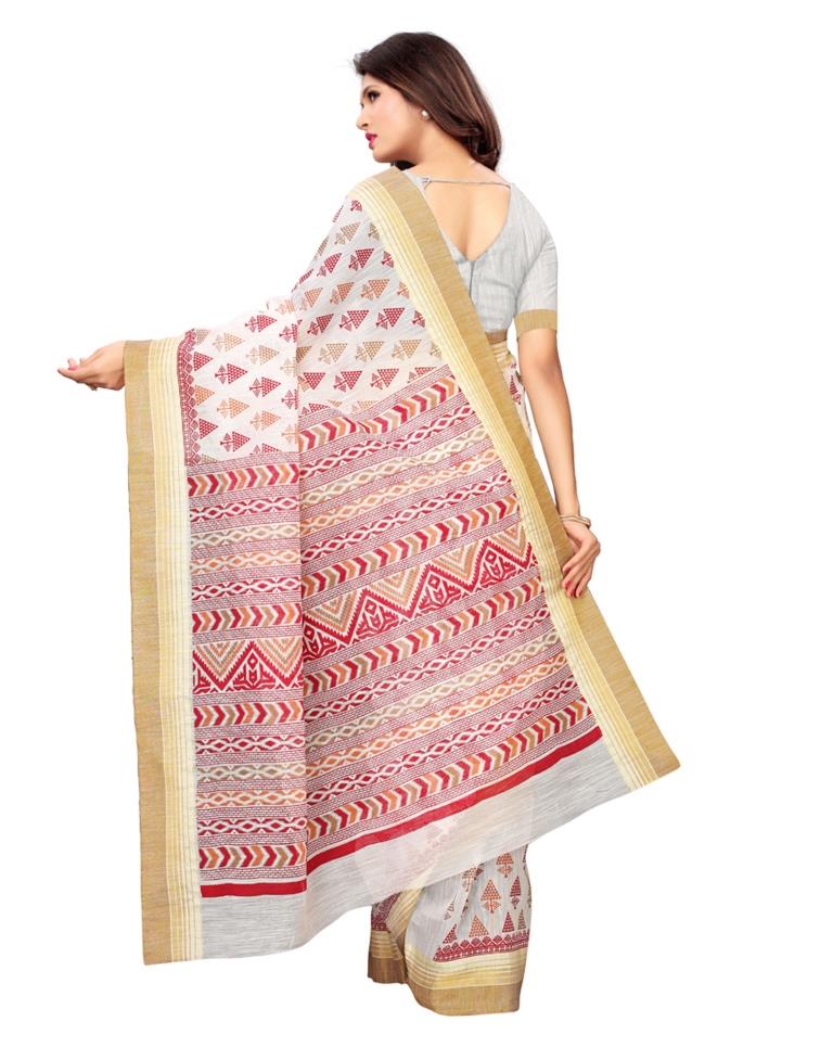 White Coloured Poly Cotton Printed Saree | SLV1099S160