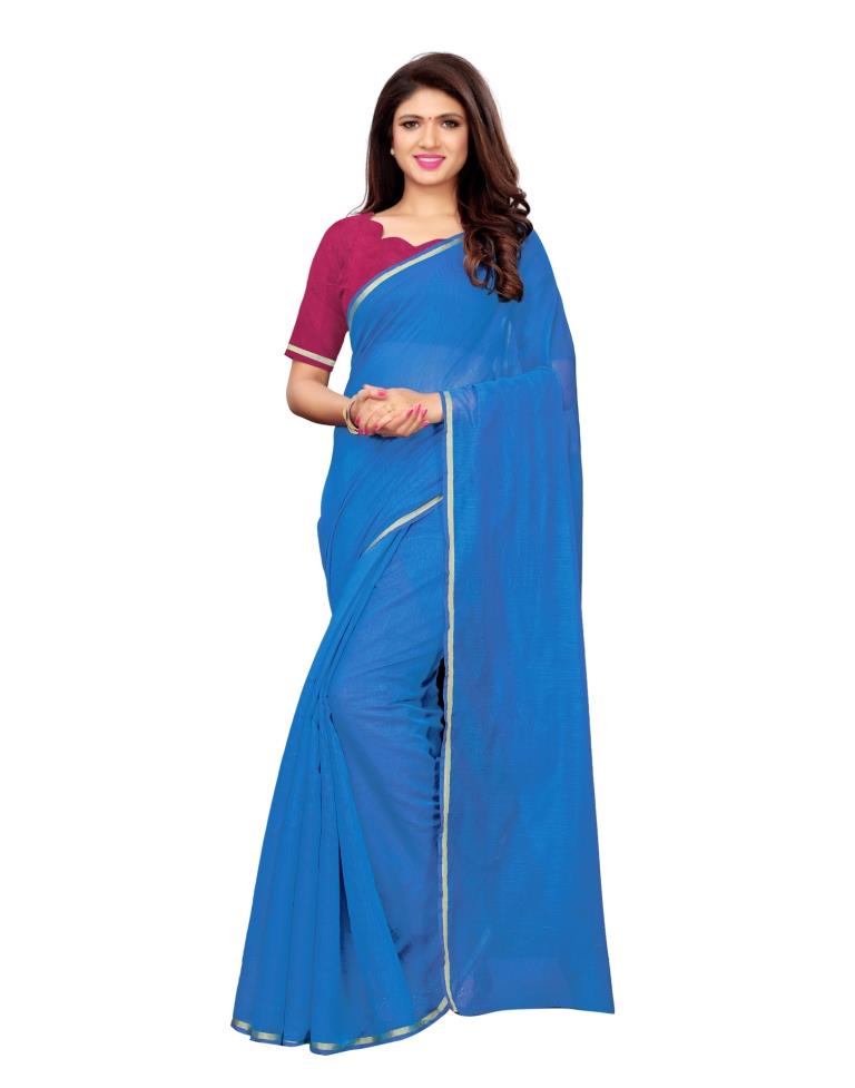 Blue Coloured Cotton Silk Plain Saree | SLV1100S2041