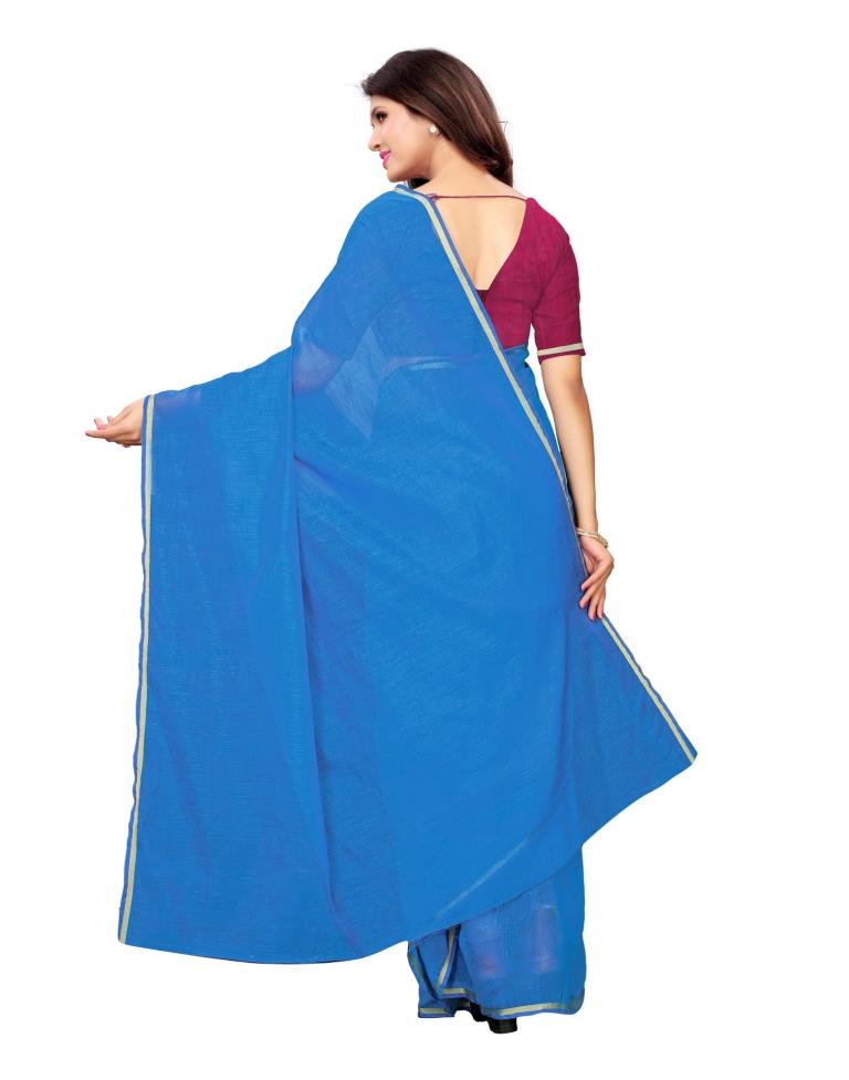 Blue Coloured Cotton Silk Plain Saree | SLV1100S2041