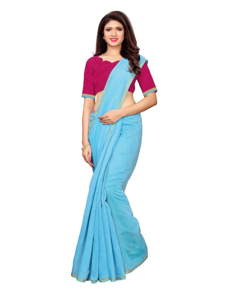 Blue Coloured Cotton Silk Plain Saree | SLV1100S2042