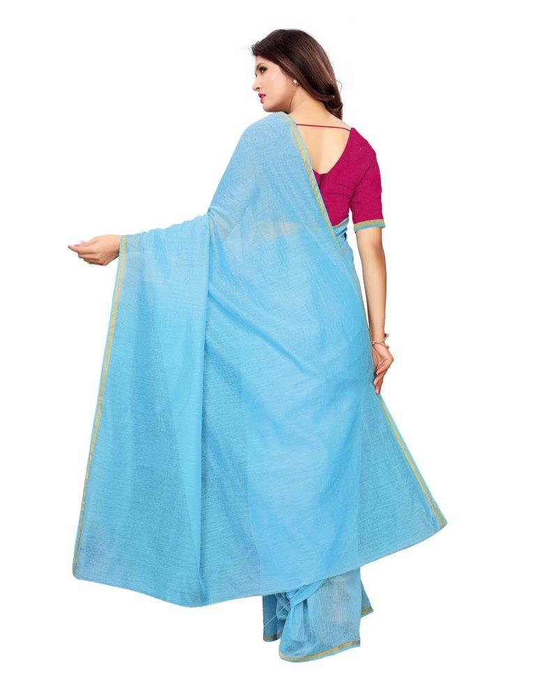Blue Coloured Cotton Silk Plain Saree | SLV1100S2042