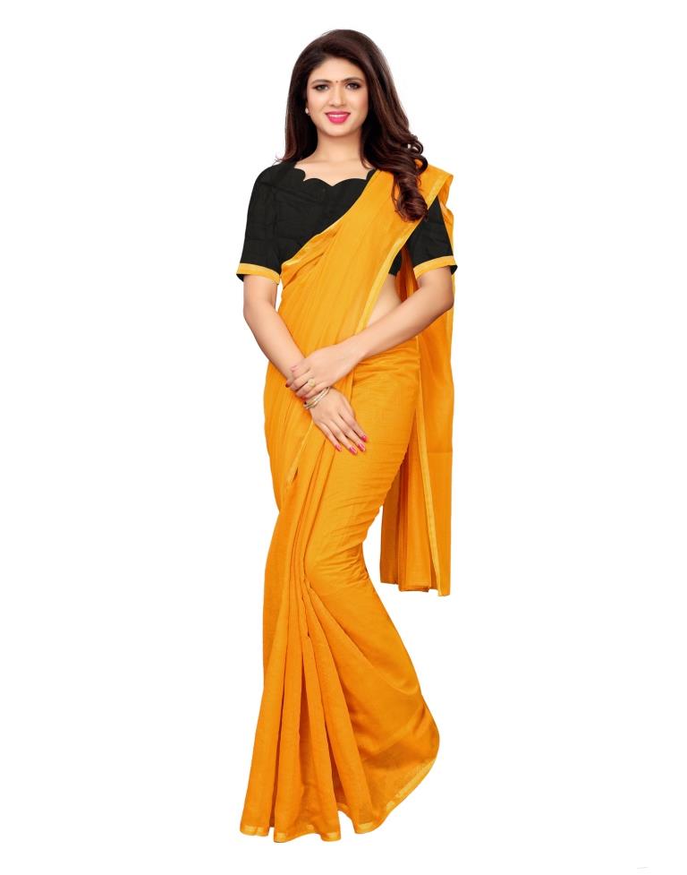 Yellow Coloured Cotton Silk Plain Saree | SLV1100S2043