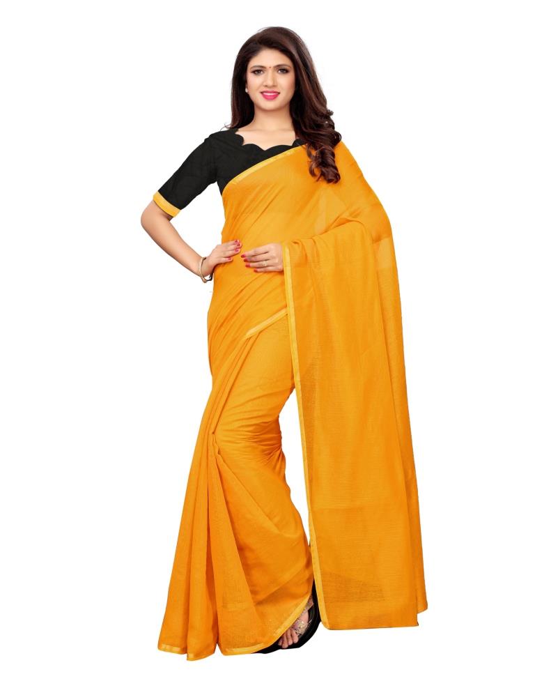 Yellow Coloured Cotton Silk Plain Saree | SLV1100S2043