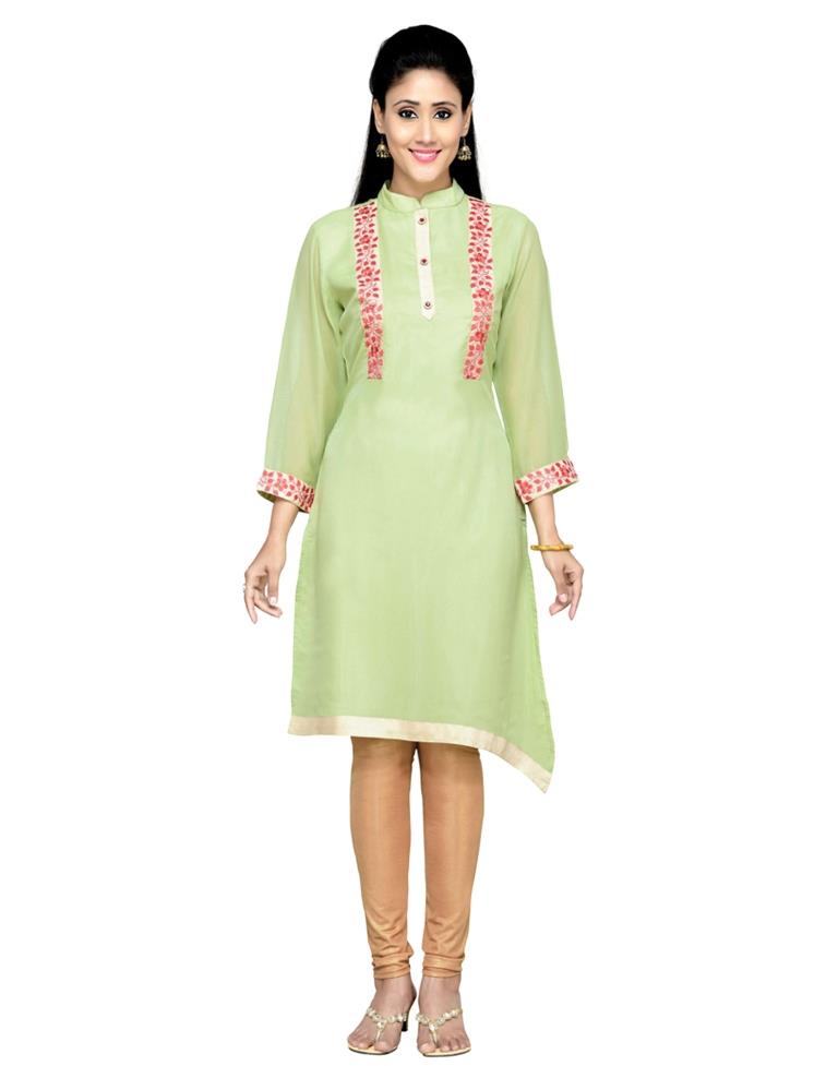 Green Coloured Georgette Embroidered Kurti | SLV110K1005