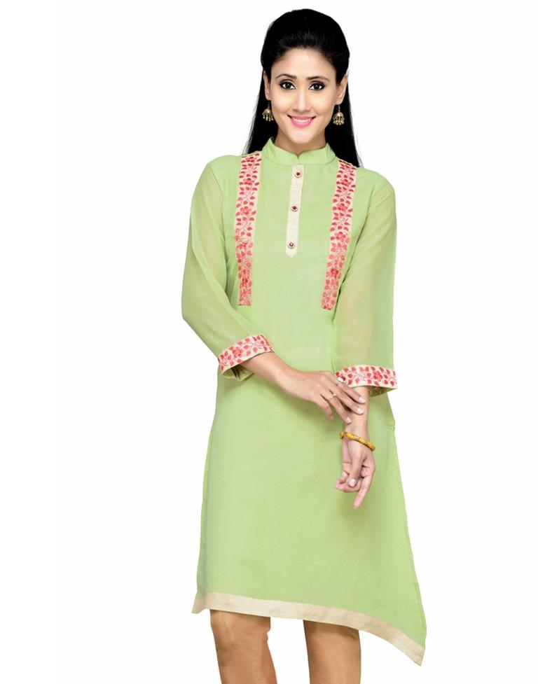 Green Coloured Georgette Embroidered Kurti | SLV110K1005