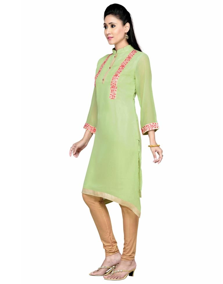 Green Coloured Georgette Embroidered Kurti | SLV110K1005
