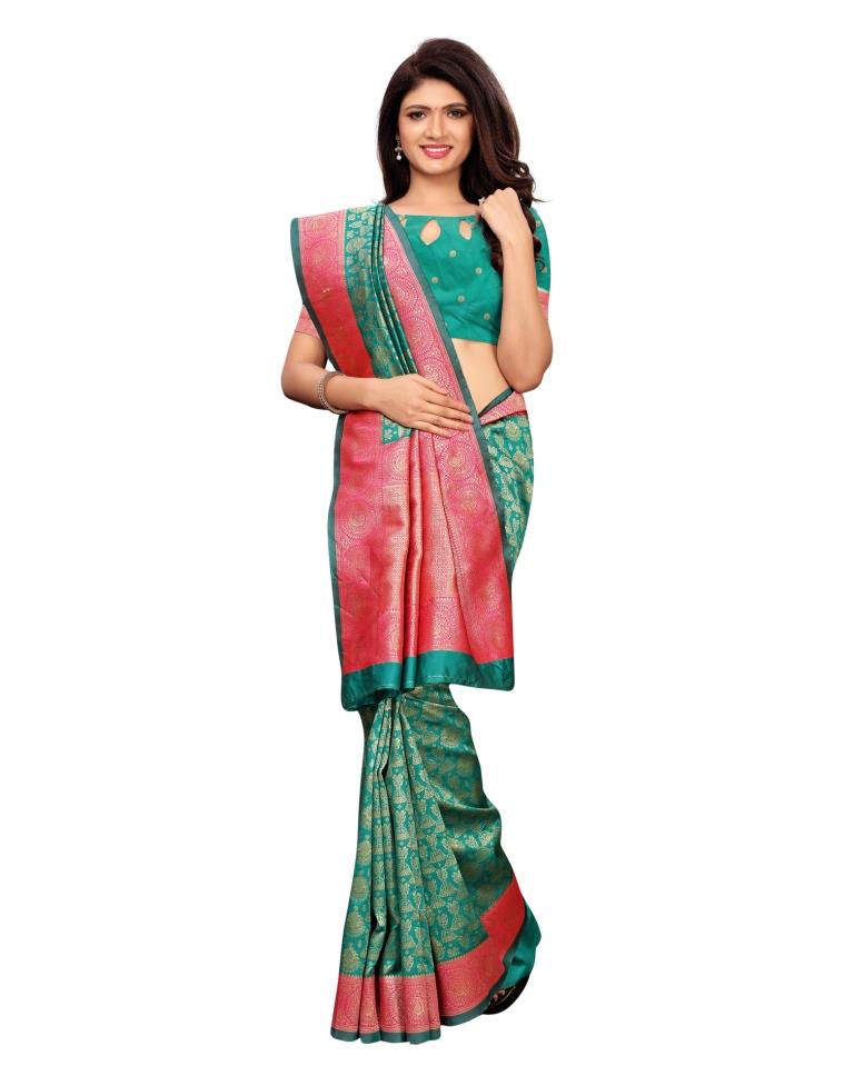 Turquoise Coloured Poly Silk Banarasi Jacquard Saree | SLV1115S60