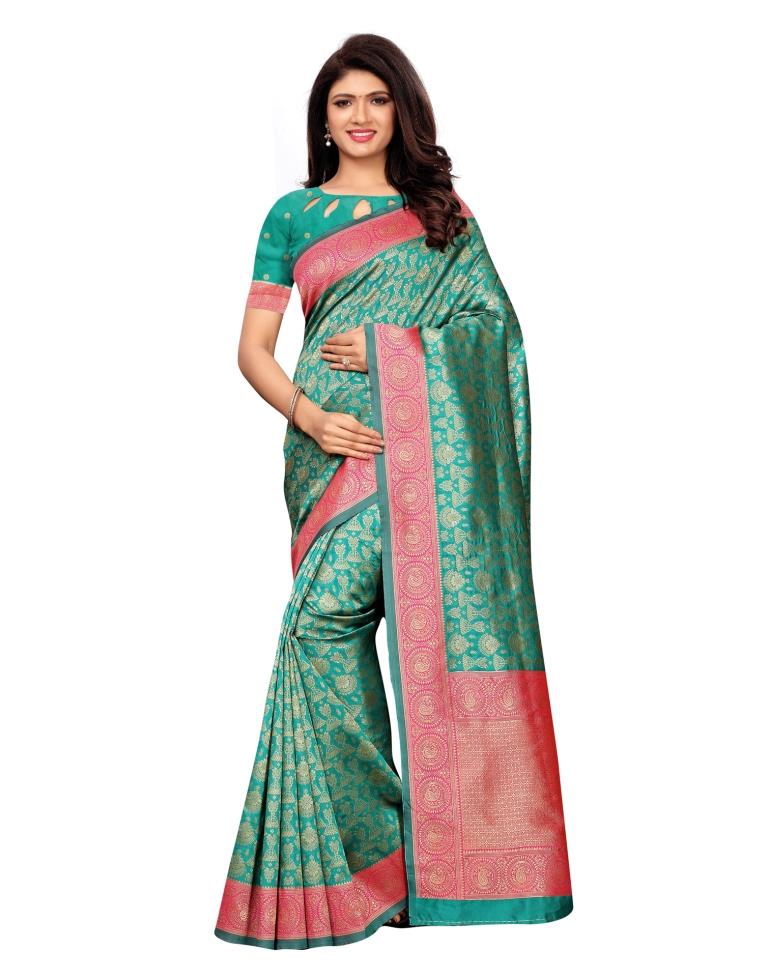 Turquoise Coloured Poly Silk Banarasi Jacquard Saree | SLV1115S60