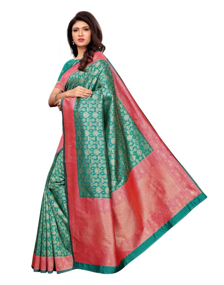 Turquoise Coloured Poly Silk Banarasi Jacquard Saree | SLV1115S60