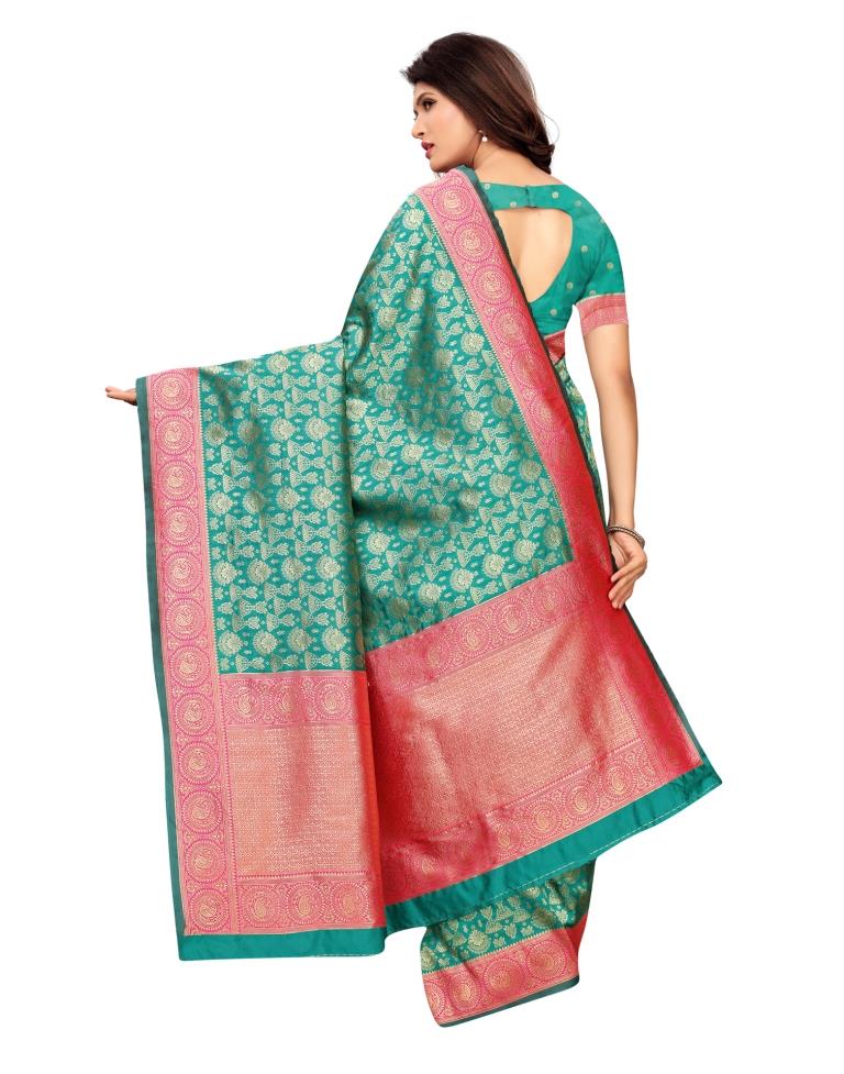 Turquoise Coloured Poly Silk Banarasi Jacquard Saree | SLV1115S60