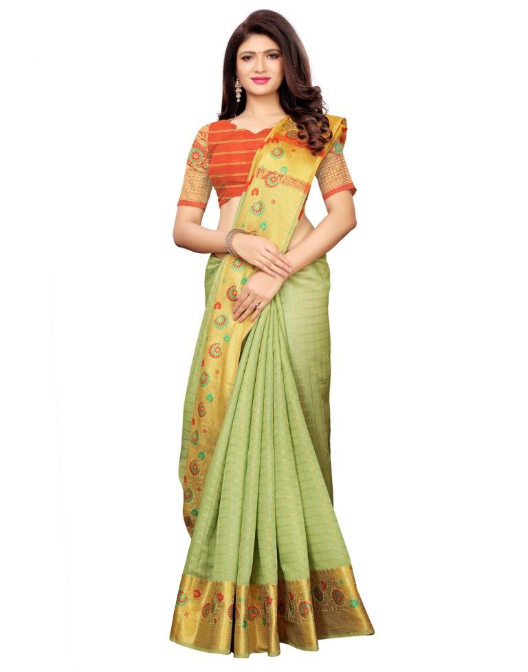 Green Coloured Cotton Silk Woven Saree | SLV1118S2052