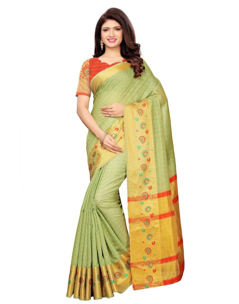 Green Coloured Cotton Silk Woven Saree | SLV1118S2052