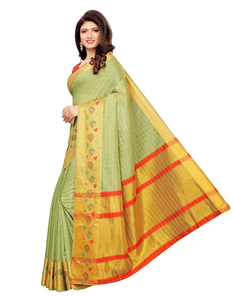 Green Coloured Cotton Silk Woven Saree | SLV1118S2052