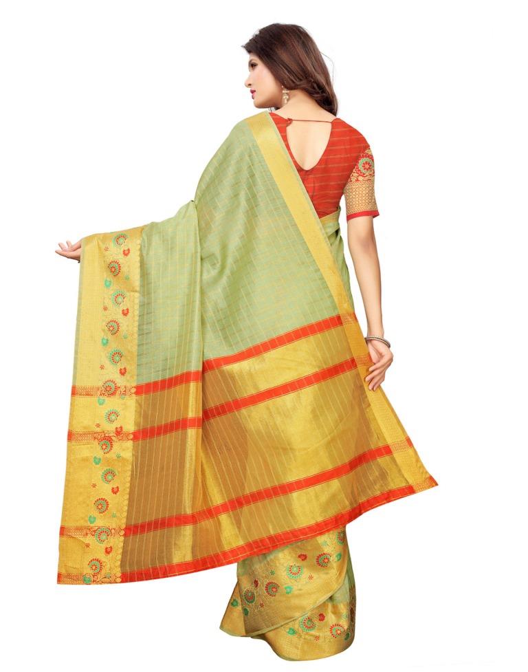 Green Coloured Cotton Silk Woven Saree | SLV1118S2052